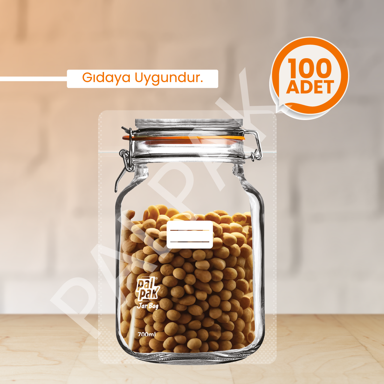 Klips Kavanoz Görünümlü Saklama Poşeti, Orta Boy