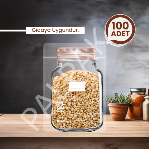 Kavanoz Görünümlü Kilitli Poşet, Büyük Boy Bakır Kapaklı