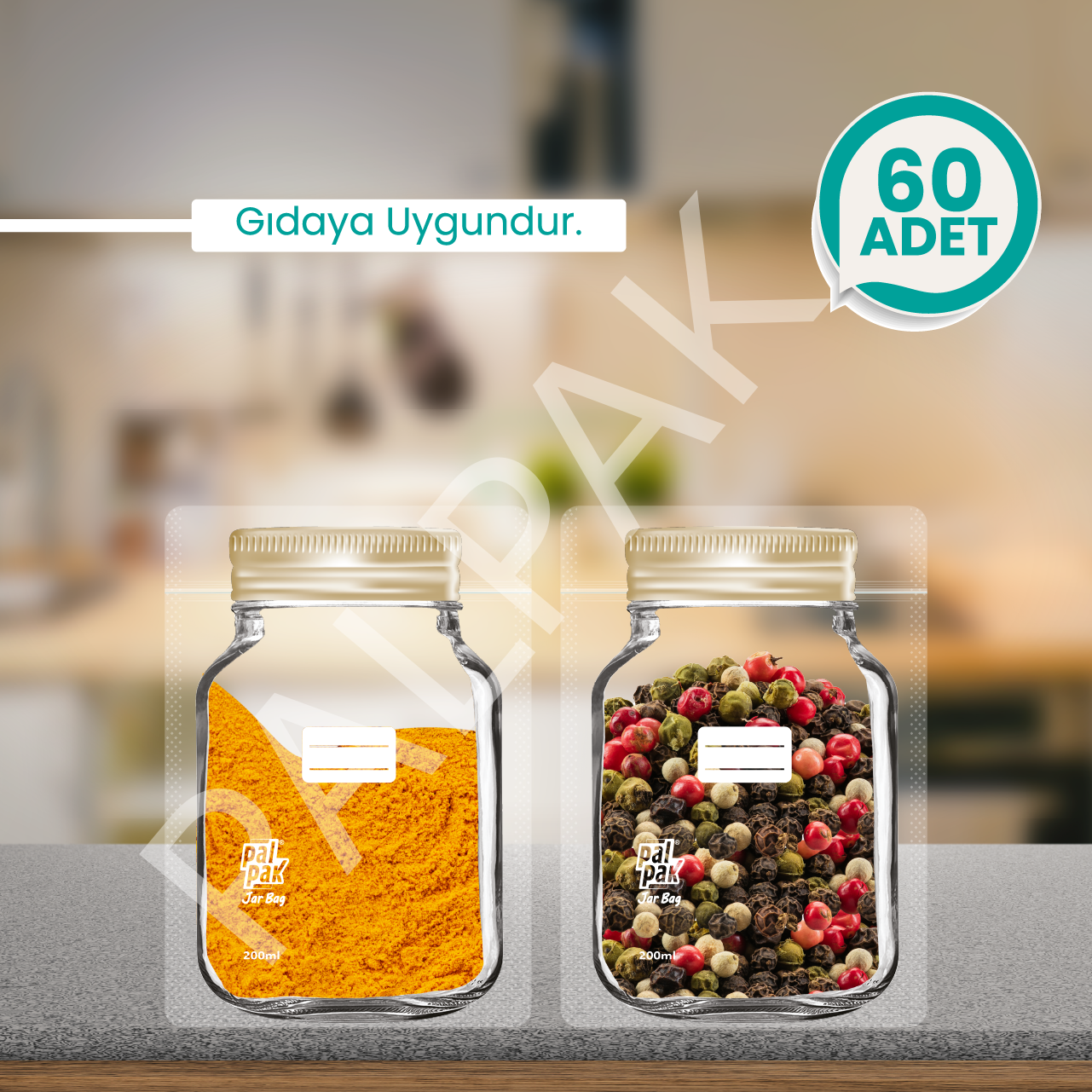 Kavanoz Görünümlü Kilitli Poşet, Mini Boy Altın Yaldız Kapaklı