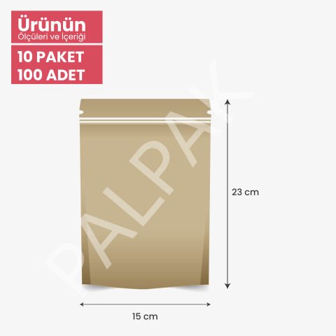 Kraft Doypack, Kilitli Valfli Kahve Torbası - 100 Adet