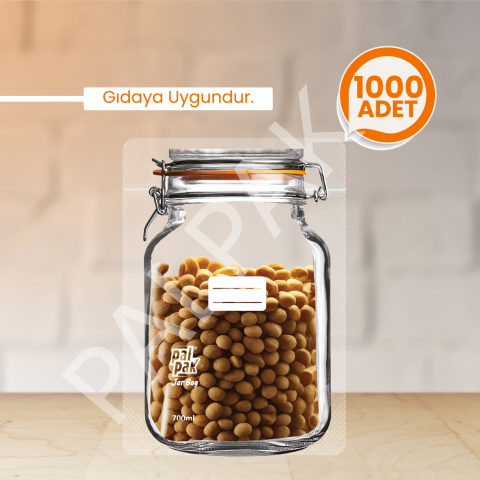 Klips Kavanoz Görünümlü Saklama Poşeti, Orta Boy 1000
