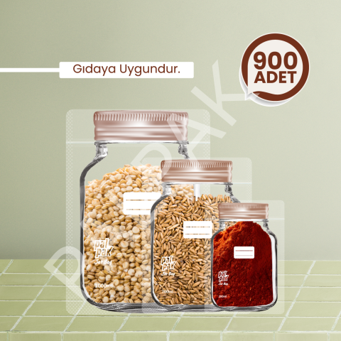 Kavanoz Görünümlü Kilitli Poşet, Bakır Kapaklı 900