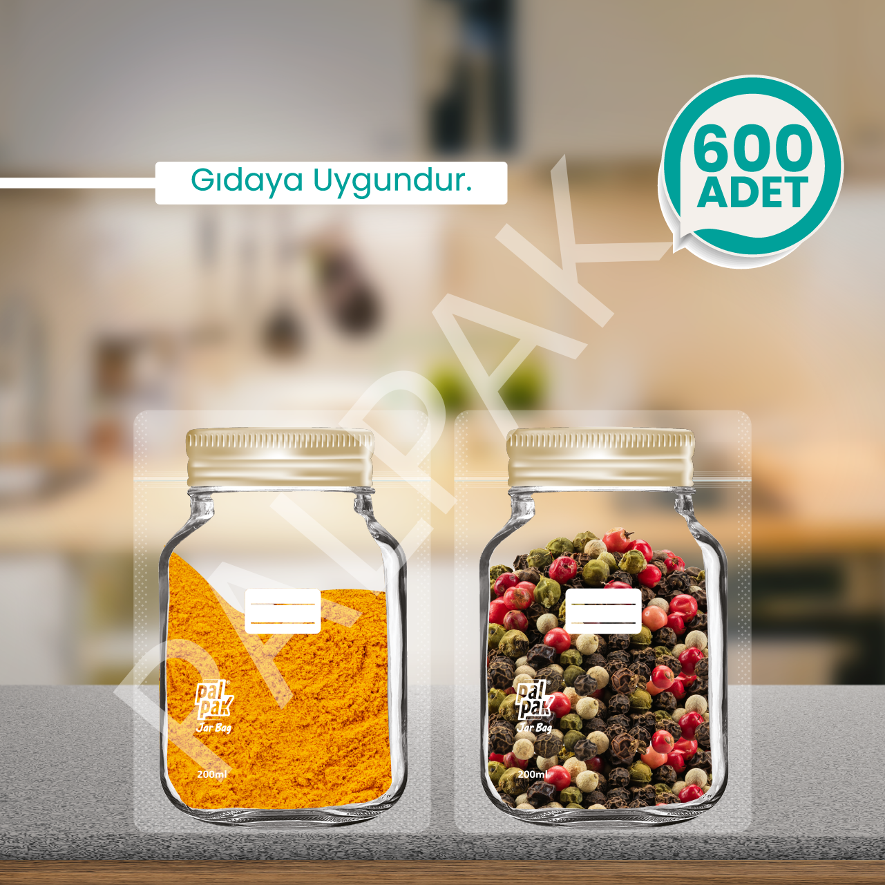 Kavanoz Görünümlü Kilitli Poşet, Mini Boy Altın Yaldız Kapaklı 600