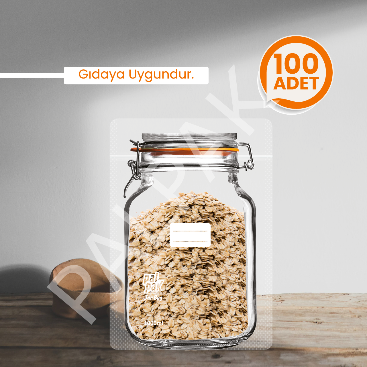 Kavanoz Görünümlü Kilitli Poşet, Büyük Boy 100