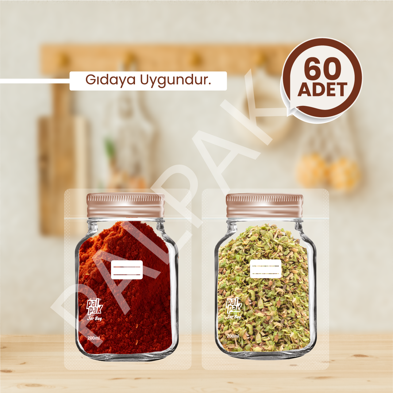 Kavanoz Görünümlü Kilitli Poşet, Mini Boy Bakır Kapaklı 60