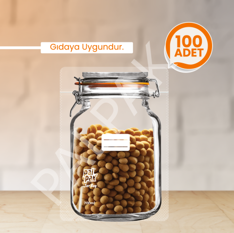 Klips Kavanoz Görünümlü Saklama Poşeti, Orta Boy 100