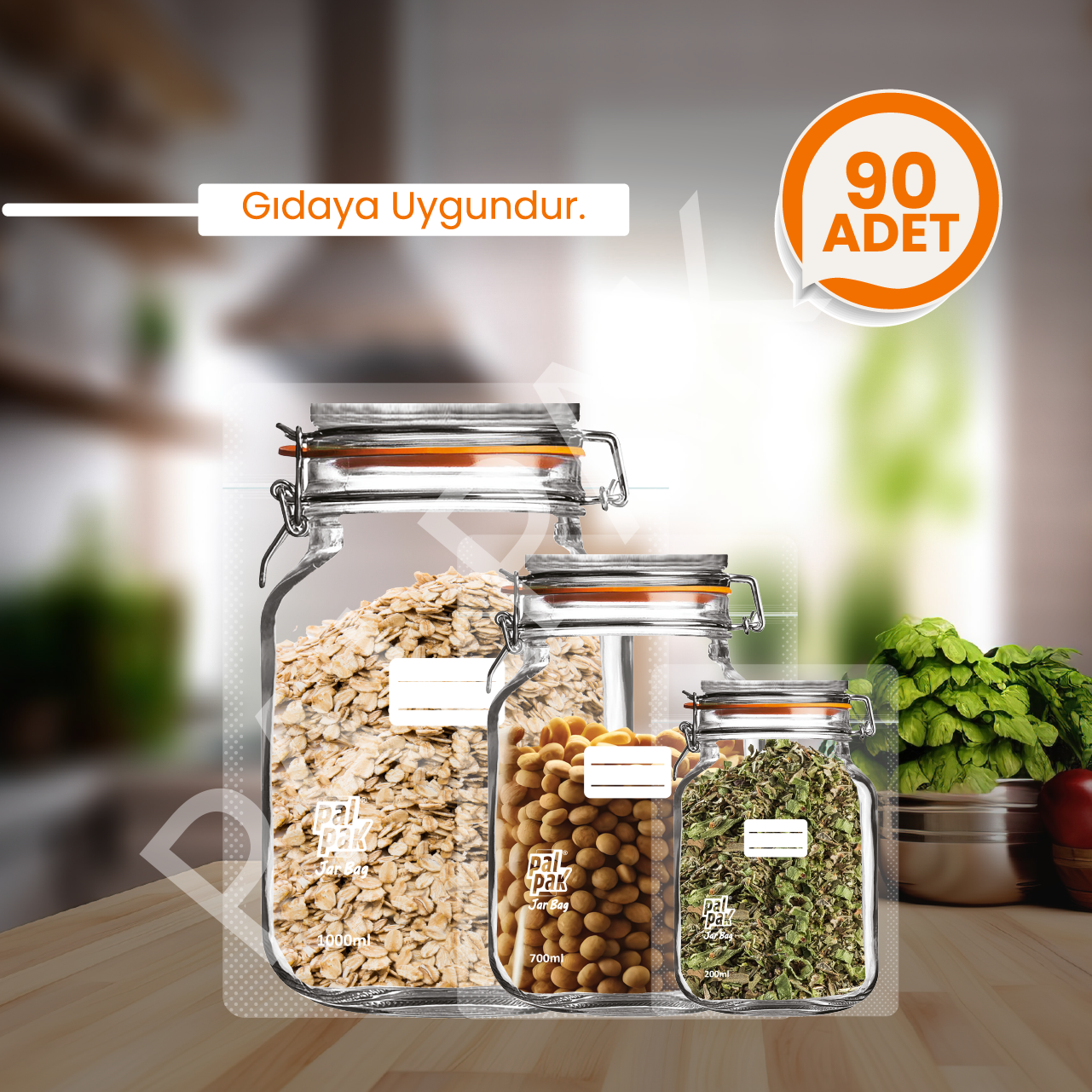 Kavanoz Görünümlü Saklama Poşeti, Klips Kapaklı 90