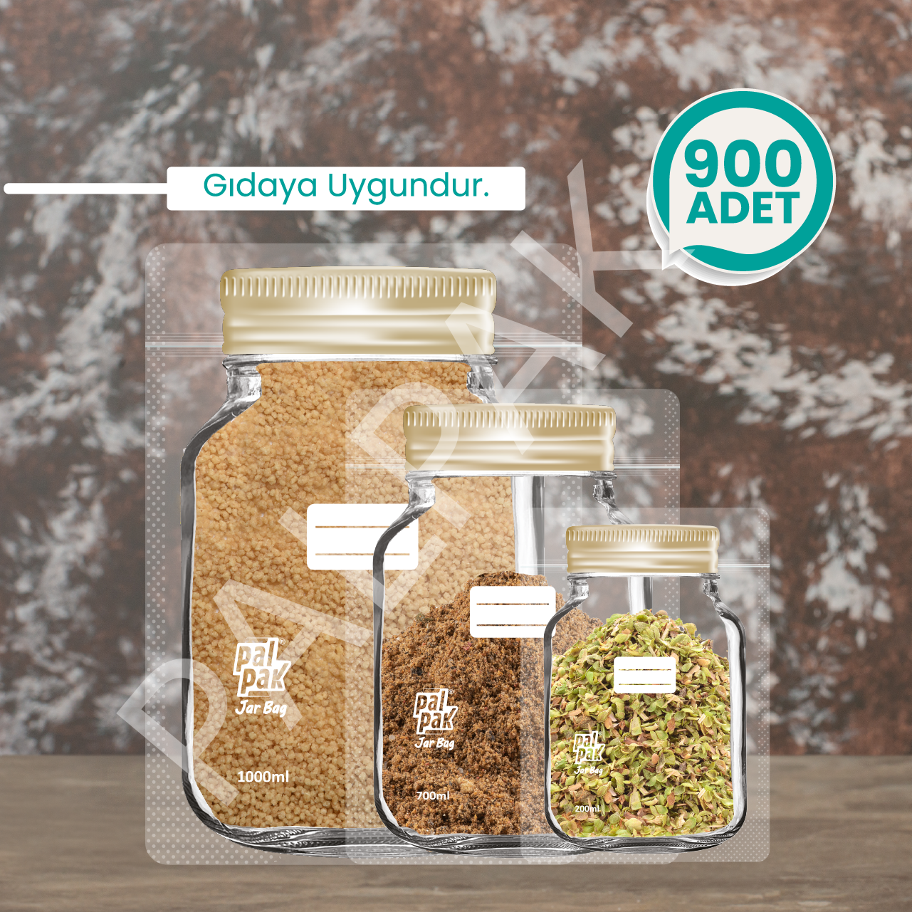 Kavanoz Görünümlü Kilitli Poşet, Altın Yaldız Kapaklı 900