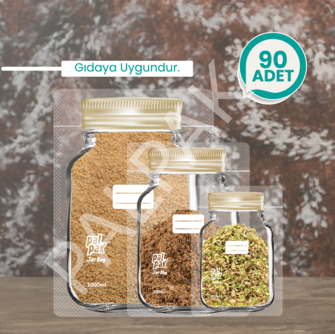 Kavanoz Görünümlü Kilitli Poşet, Altın Yaldız Kapaklı 90
