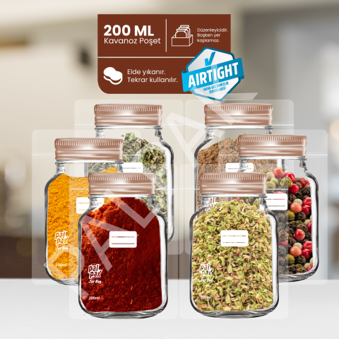 Kavanoz Görünümlü Kilitli Poşet, Mini Boy Bakır Kapaklı - 200 Adet