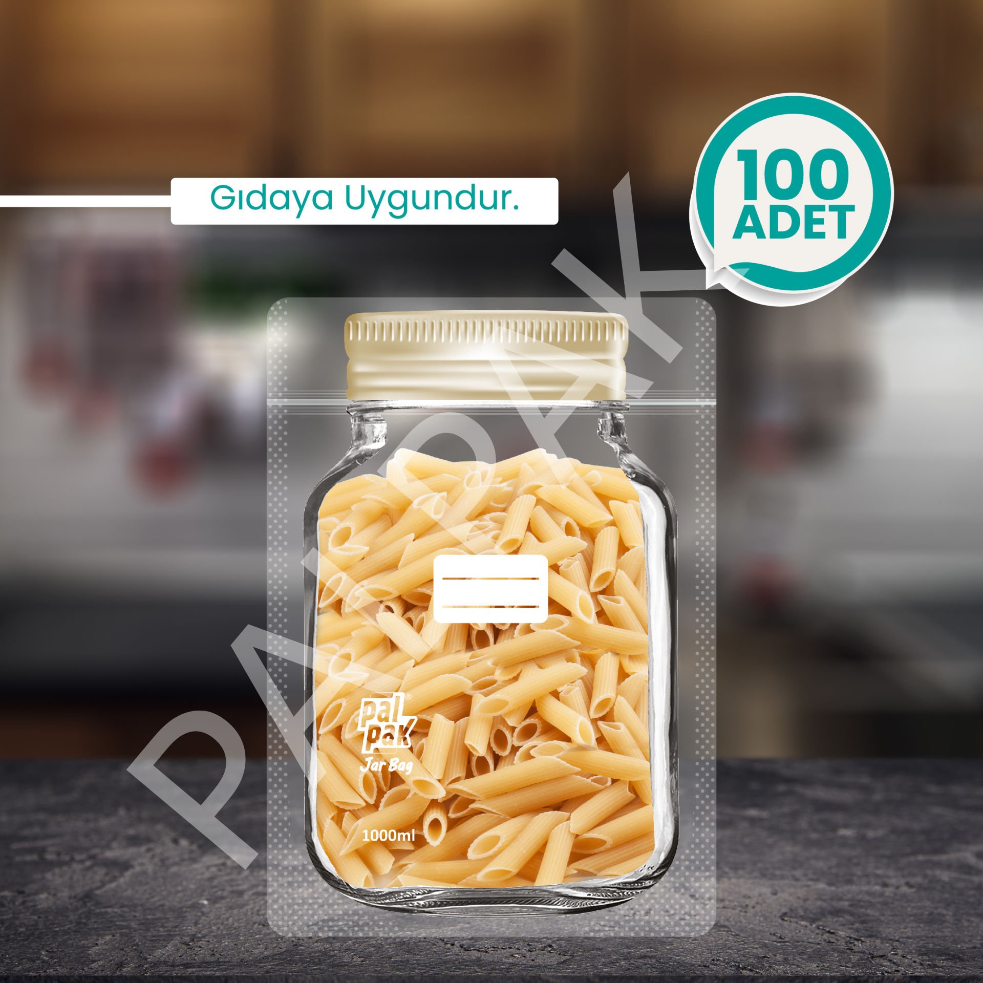 Kavanoz Görünümlü Altınyaldız Poşet, Büyük Boy - 1000 ML 100