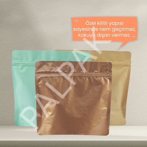 Geri Dönüştürülebilir Valfli Bronz Kahve Torbası - 100 Adet