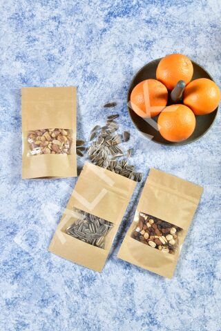 Pencereli Kraft Doypack, Kilitli Kahve Torbası 1000 Adet