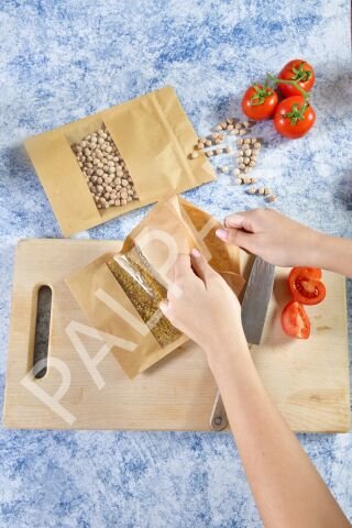 Pencereli Kraft Doypack, Kilitli Kahve Torbası 1000 Adet