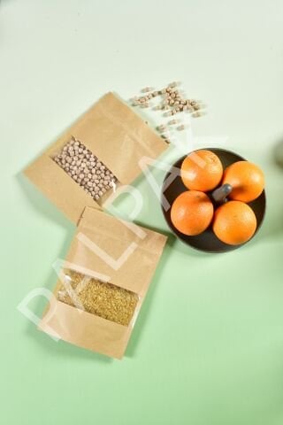 Pencereli Kraft Doypack, Kilitli Kahve Torbası 1000 Adet