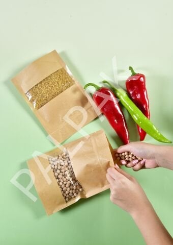 Pencereli Kraft Doypack, Kilitli Kahve Torbası 1000 Adet