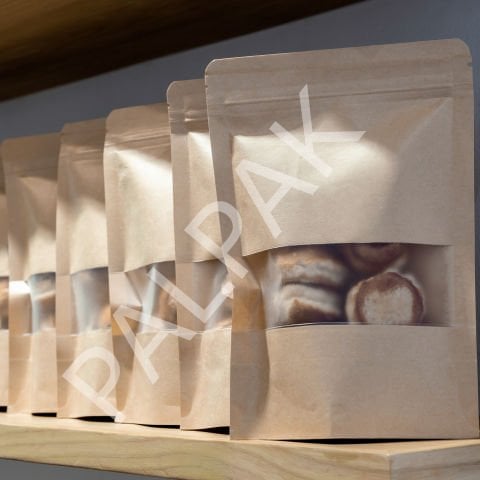 Pencereli Kraft Doypack, Kilitli Kahve Torbası 1000 Adet