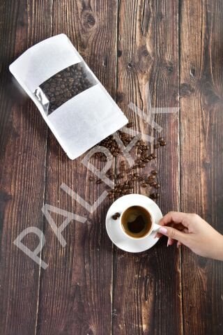 Pencereli Kraft Doypack, Kilitli Valfli Beyaz Kahve Torbası