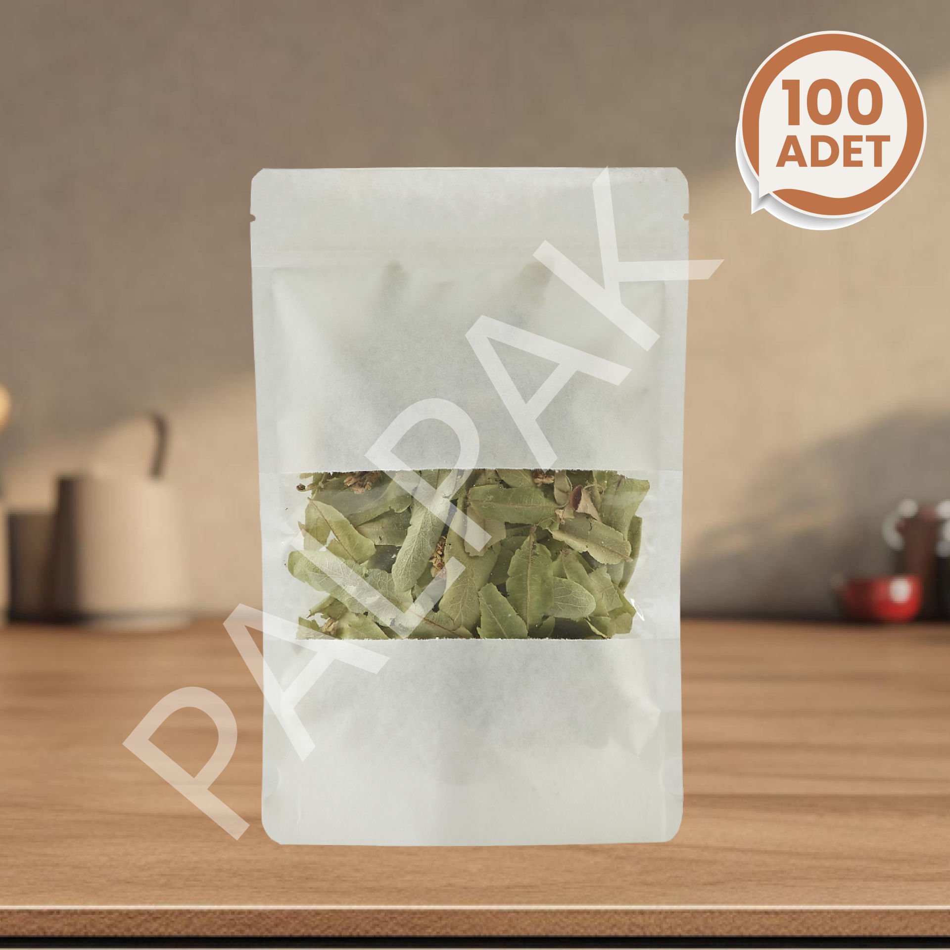Pencereli Kraft Doypack, Kilitli Valfli Beyaz Kahve Torbası - 100 Adet