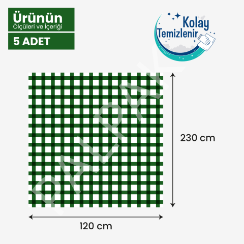 Yeşil Büyük Pötikareli Masa Örtüsü, Piknik Örtüsü - 5 Adet