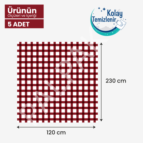 Kırmızı Büyük Pötikareli Masa Örtüsü, Piknik Örtüsü - 5 Adet