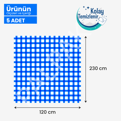 Mavi Büyük Pötikareli Masa Örtüsü, Piknik Örtüsü - 5 Adet
