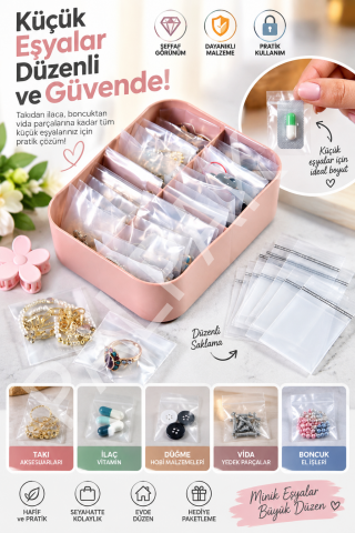 5x5 cm Aç-Kapa Bantlı Mini Şeffaf Poşet  1000 Adet