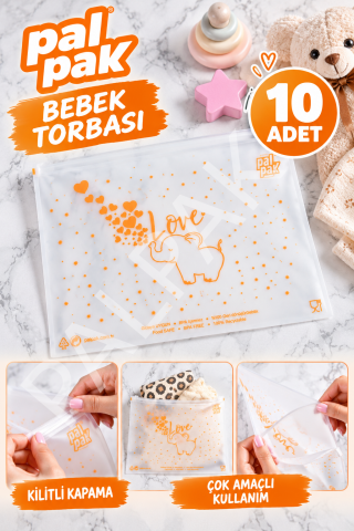 Bebek Ve Çocuk Ürünleri İçin Fil Desenli Fermuarlı Saklama Torbası ( 26x33 Cm ) 10 Adet