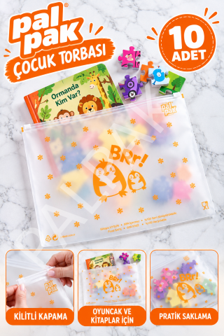 Bebek Ve Çocuk Ürünleri İçin Penguen Desenli Fermuarlı Saklama Torbası ( 26x33 Cm ) 10 Adet