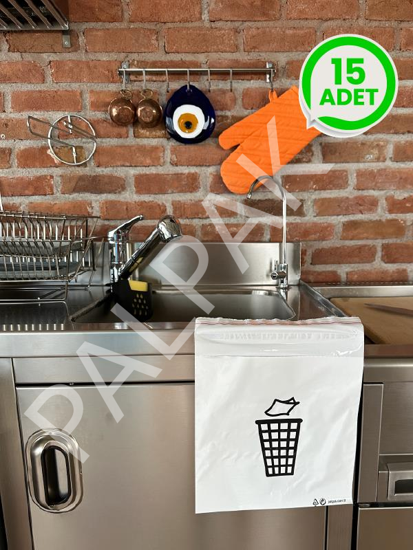 Çöp Torbası; Kendinden yapışkanlı, Sızdırmaz, İz Bırakmaz, Pratik, Çift Tarafı Aç-Kapa Bantlı 15 Adet (25x25+5 Cm)