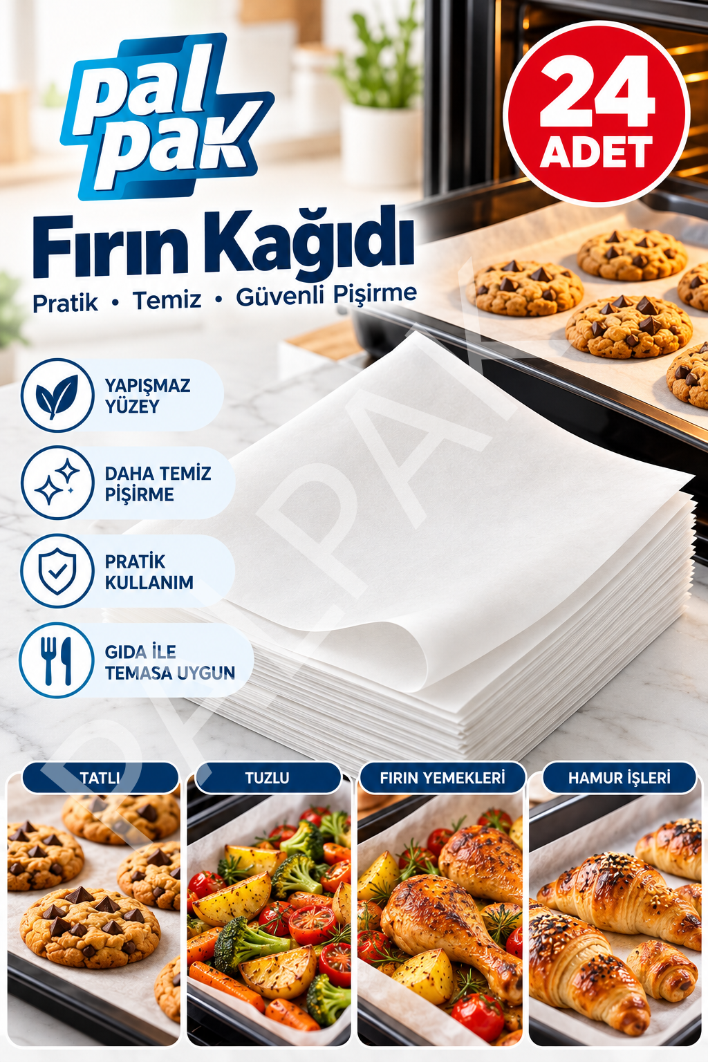 Hazır Kesilmiş Fırın Kağıdı (37x42cm) 24 Adet