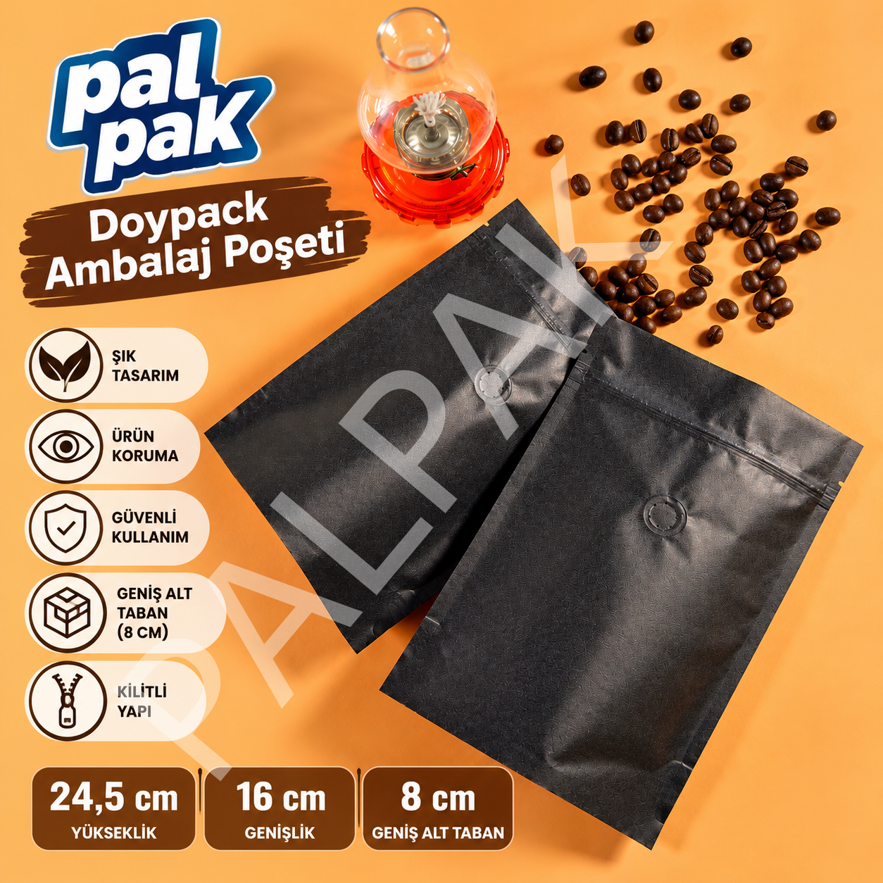 Valfli Doypack Ambalaj Poşeti (16x24,5+8 cm) 20 Adet