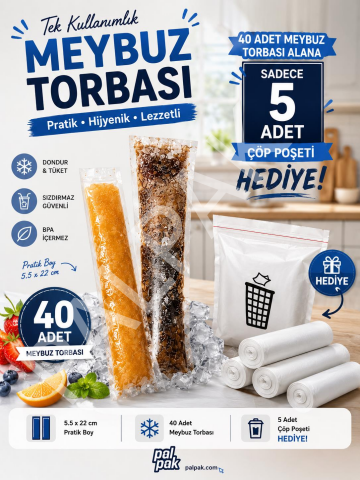 Tek Kullanımlık Meybuz Poşeti 40 Adet (5.5x22 cm) –Kendinden Yapışkanlı  5 Adet Çöp Torbası Hediye