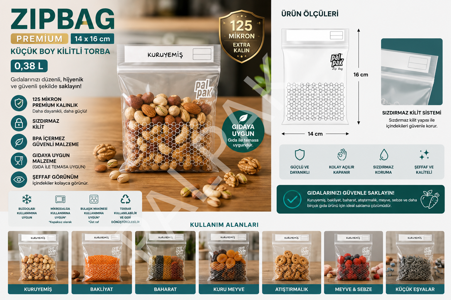 Zip Bag Premium Kilitli Çok Amaçlı Poşet 20 Adet (14x16 Cm)