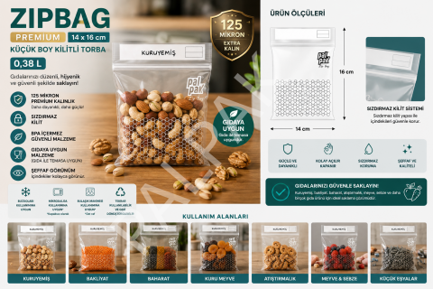 Zip Bag Premium Kilitli Çok Amaçlı Poşet 20 Adet (14x16 Cm)