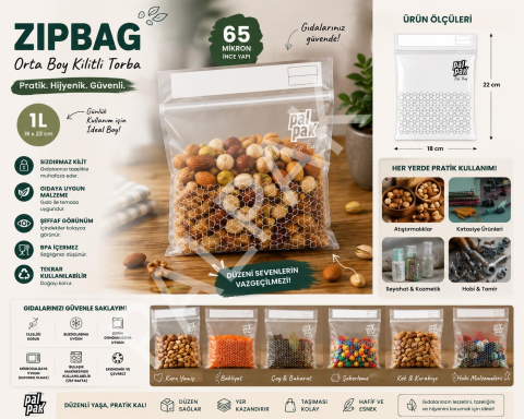 Zip Bag Kilitli Ve Çok Amaçlı Buzdolabı Poşeti 20 Adet (18x22 Cm)