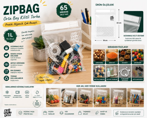 Zip Bag Kilitli Ve Çok Amaçlı Buzdolabı Poşeti 20 Adet (18x22 Cm)