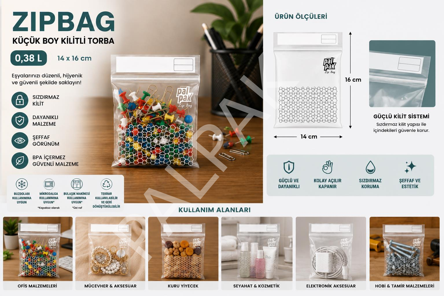 Zip Bag Kilitli Ve Çok Amaçlı Buzdolabı Poşeti 20 Adet (14x16 Cm)