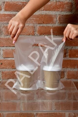 Çiftli Bardak Taşıma Poşeti - Take Away Bardak Poşeti 100 Adet