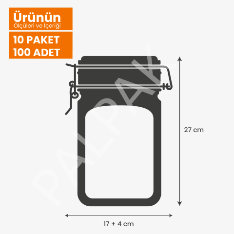 Klips Desenli Büyük Boy Kavanoz Görünümlü Kilitli Doypack Saklama Poşeti (17x27Cm - 1000ml) 100 Adet