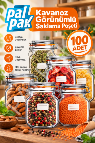 Klips Desenli Mini Boy Kavanoz Görünümlü Kilitli Doypack Saklama Poşeti (11x15 Cm - 200 ml) 50 Adet