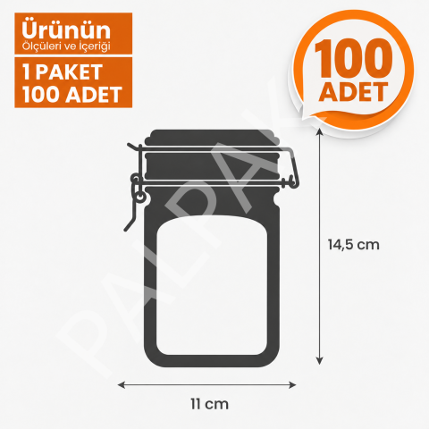 Klips Desenli Mini Boy Kavanoz Görünümlü Kilitli Doypack Saklama Poşeti (11x15 Cm - 200 ml) 50 Adet