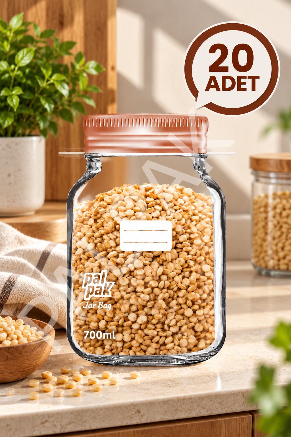 Bakır Desenli Kavanoz Görünümlü Saklama Poşeti (15x22 Cm - 700 ml ) 20 Adet